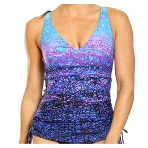 TYR Durafast Elite Womens Blue/purple Artic V-neck Tank Size 16 New